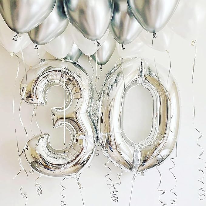 Giant Silver Number 30 Balloons, 40 Inch Jumbo Number 30, Large Foil Mylar Balloons for Girls Women 30th Birthday Party Decorations, 30 Anniversary Events Decorations