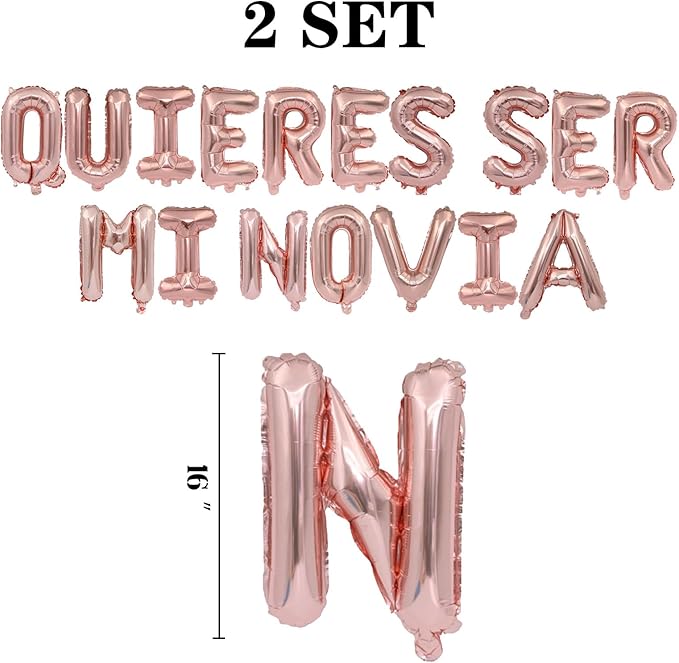 2 Set 34Pcs Rose Gold QUIERES SER MI NOVIA Letter Balloons 16in Balloon Foil Letter Decorations Party Decor Rose Gold Letter Balloons QUIERES SER MI NOVIA Party Supplies