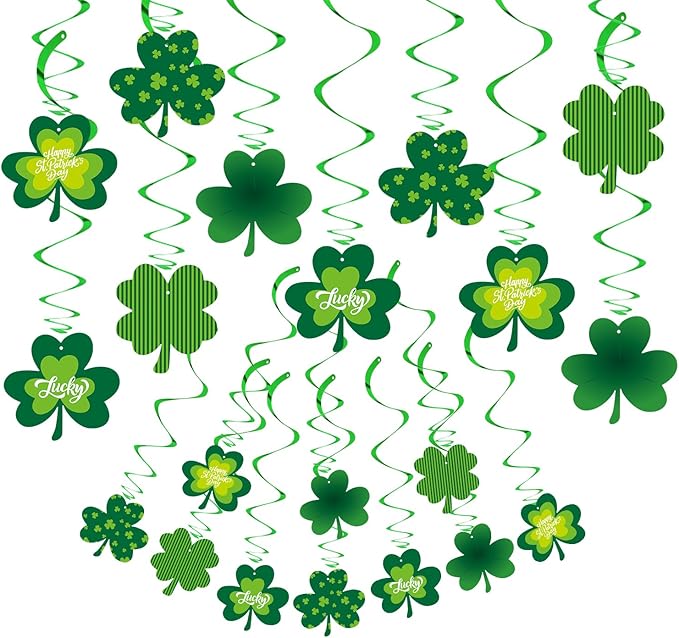 St-Saint Patricks-Day Decorations Shamrock Green-Swirl - 20pcs St. Patrick's Day Decorations Hanging Decoration Streamers,Baby Birthday Irish Party Lucky Decor Supplies Panduola