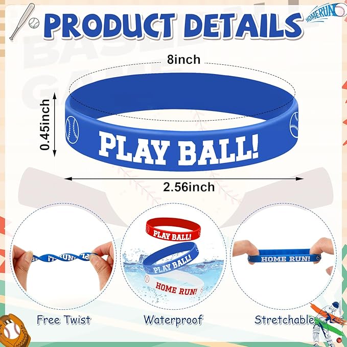 JUNEBRUSHS 42 Pcs Baseball Silicone Wristbands, Baseball Party Favors Rubber Bracelets for Boys Kids Sports Party Supplies Team Goodie Bag Gifts Baseball Team Accessories
