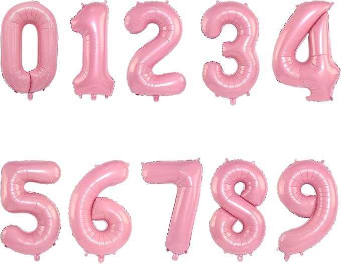 2 Set 20 Pcs Number Balloons 16 Inch Pink 0-9 Number Mylar Foil Balloons Pink Custom Digital Balloons for Birthday Party Engagement Graduations Anniversary Baby Shower Decor Party Supplies