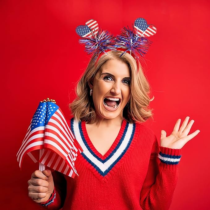 4th of July Headband Independence Day Hair Accessories Patriotic Party Hair Supplies American Flag Love Heart Design Blue Red Ribbon Hair Decoration Cute Hair Hoop for Women Girls Kids 1 Pcs