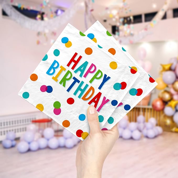 Gatherfun Happy Birthday Decorations: Kids' Birthday Party Supplies with Dots Design - Multicolor, 16 Count, Serves 16