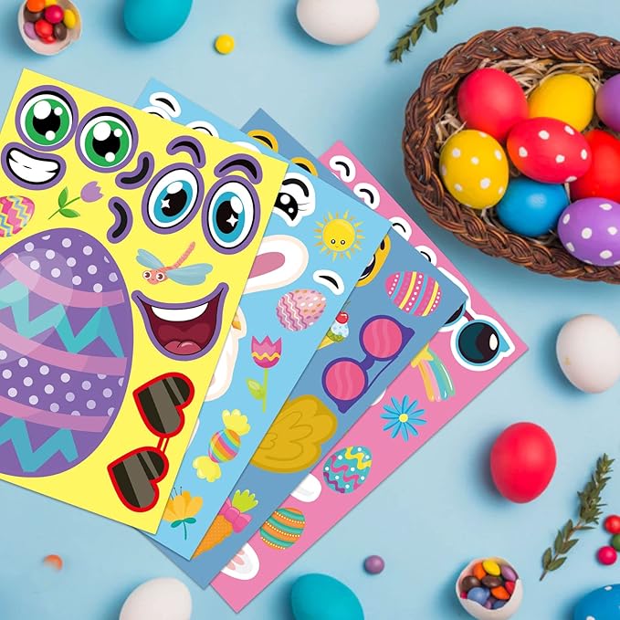 24 PCS Easter Make a Face Stickers for Kids with Chick Bunny Sheep Egg Pattern, Make Your Own Sticker, Easter Stickers for Kids Activitie Party Supplies Exchange Gifts