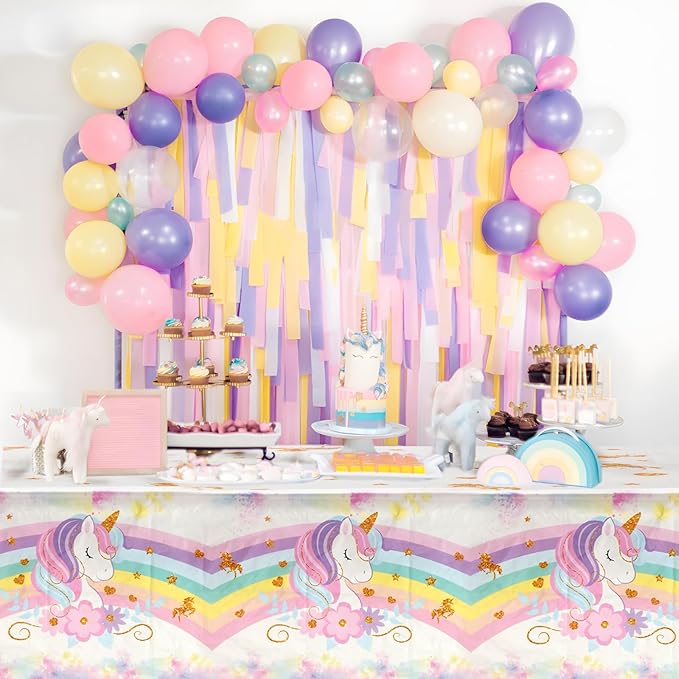 Staraise 3PCS Unicorns Tablecloths for Birthday Decoration, Unicorn Party Decorations Pastel Rainbow DisposableTable Covers for Kids Girls Baby Shower Birthday Party Supplies, 51.2X 86.6inch