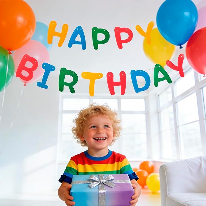 MEETINGU Rainbow Happy Birthday Banner, Colour Rainbow Birthday Party Decorations Color Birthday Sign Colour Happy Birthday Decorations Birthday Party Supplies for Boys Girls Kids Baby Adults