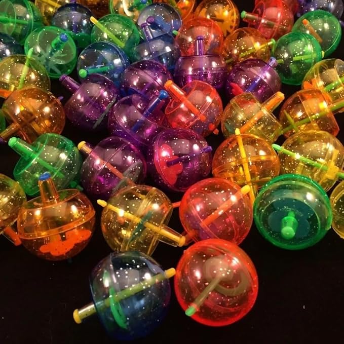 Fun Express Plastic Neon Spin Tops with Glitter - 48 Pieces
