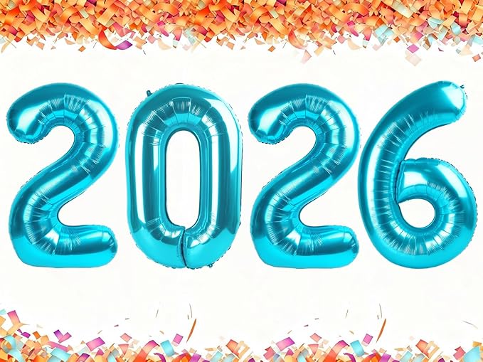 2026 Light Blue Foil Number Balloons, 2026 Light Blue Balloon 40 Inch for New Years, Blue Senior 2026 Nye Decor Party Graduations Birthday Supplies
