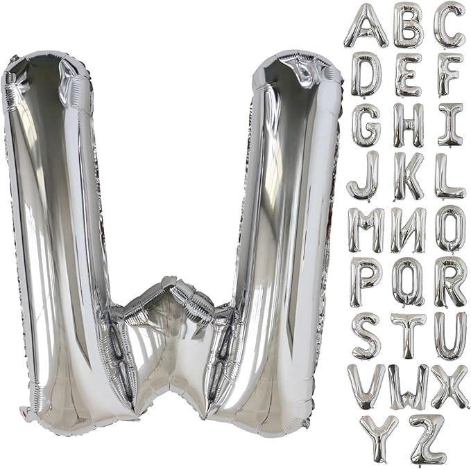KALOR 40 Inch Silver Letter W Balloons Jumbo Foil Mylar Helium Big Balloons for Birthday Party Anniversary Baby Shower Supplies