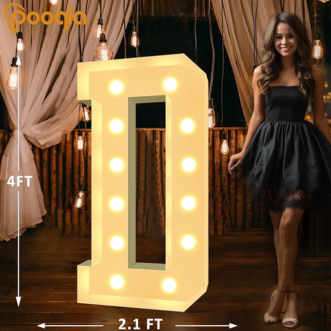 Pooqla 4 FT Marquee Light Up Letters, Cool White and Warm White Marquee Letter 4 Feet Tall, Giant LED Sign Big Mosaic Letter D for Balloons Birthday Party Anniversary Graduation Decorations
