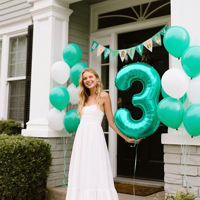 40 Inch Teal Blue Balloon Number 3 Balloon,Number Balloons Teal Big Giant Jumbo Number 3 Foil Mylar Balloons for 13th 23th Birthday Party Anniversary Events,Wedding Anniversary Party Decorations