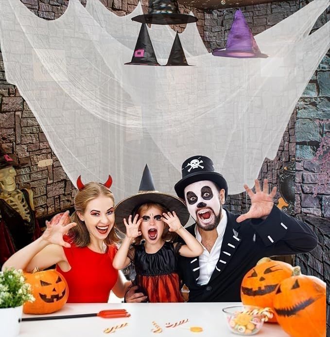 Halloween Creepy Cloth - 1 Pack White- 315x85 Inch Cotton Gauze Fabric - DIY Spooky Decor for Haunted House, Spider Web, Ghost - Indoor Outdoor Halloween Party Decorations