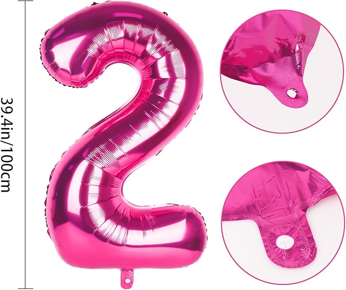 Number 2 Balloons 40 Inch Large Helium Foil Mylar Balloons For Birthdays Party Decorations/Wedding/Anniversary/Graduations/Baby Shower (Rose red)