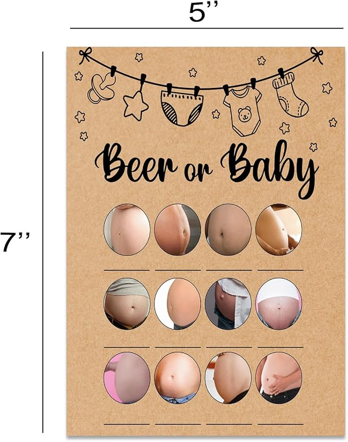 Baby Shower Game, Beer or Baby Cards, Party Games Supplies, 30 Game Cards, Kraft
