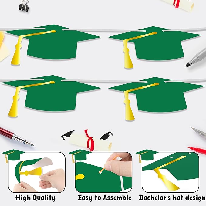 16PCS Green 2025 Graduation Banner, Class of 2025 Banner, Glitter Congrats Grad Banner, High School College Graduation Party Decorations Supplies Decor