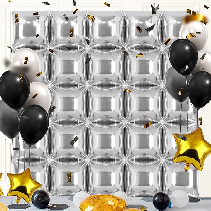 50PCS Metallic Silver Square Foil Balloon Wall,19'' Reusable DIY Mylar Double Silver Balloons Garland Tunnel Arch Kit for Baby Shower Anniversary Bachelorette Birthday Engagement Bridal Decor ﻿