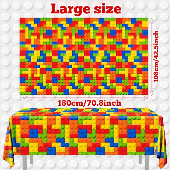 3pcs Building Block Tablecloths, Birthday Party Supplies Waterproof Plastic Colorful Blocks Bricks Table Cover for Building Block Party Decoration