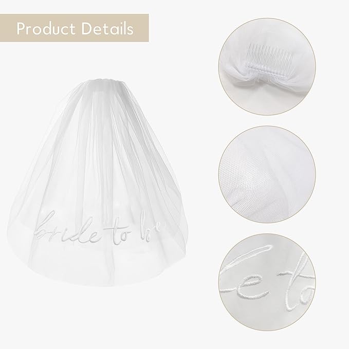 Embroidery Bride To Be Veil and Sash Set White Bachelorette Party Favors Accessories for Bridal Showers Engagement Party Decorations