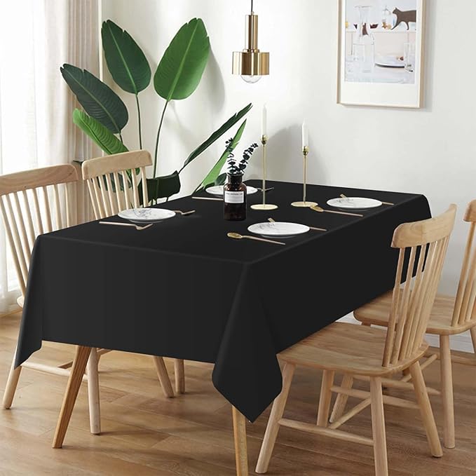 QIKSION Black Plastic Table Cloth Disposable 12 Pack, 54 x 108 Inch Tablecloths for Party, Graduation, Halloween Decorations, Rectangle Table Cover