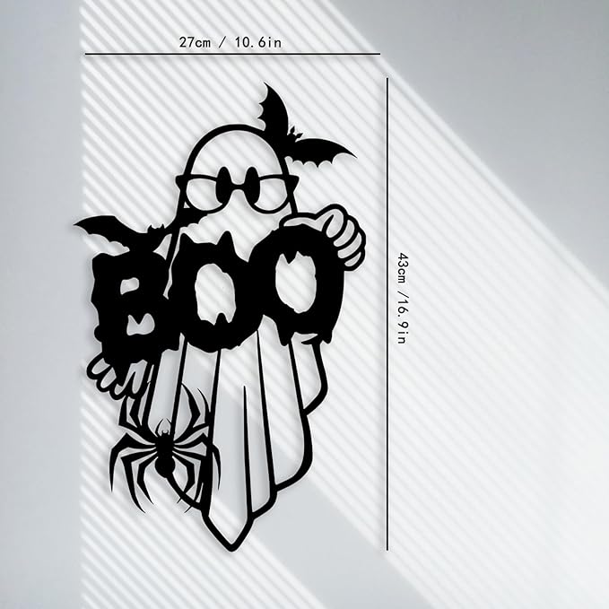RESACO Cute Ghost Wall Art Halloween Metal Wall Decor Halloween Decorations for Front Door Wall Decorations for Bathroom Living Room Indoor Outdoor (10.6IN X 16.9IN Black)