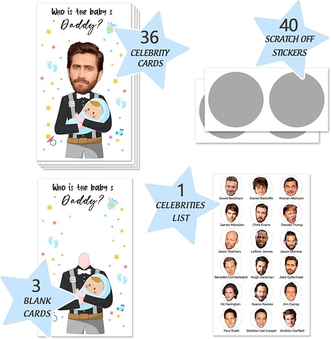 Funny Baby Shower Scratch Off Game Cards, Scratch Off Lottery Ticket Raffle, Great Party Icebreak Game Ideas for Baby Shower, who is The Baby's Daddy, Party Decor 40 Card, Black