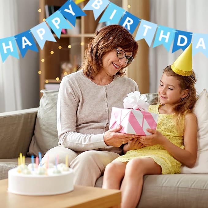 Blue Happy Birthday Banner Sign Happy Birthday Bunting Banner Garland for Kids Boys Baby 1st Birthdays Tea Party Decorations Bunting Flag Birthdays Party Supplies