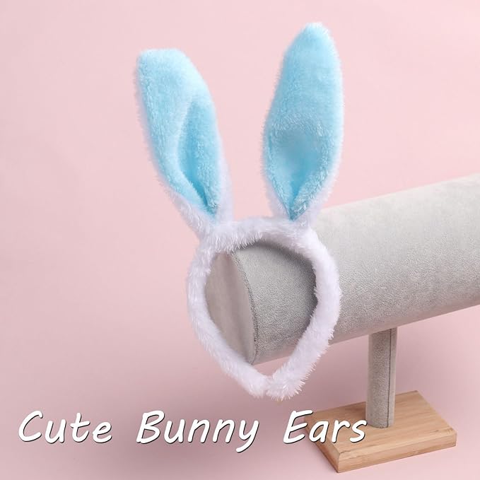 Bunny Headband Easter Hair Bands for Women Girls Kids, Blue Cute Plush Rabbit Ears Hair Accessories Non Slip Headbands Easter Day Party Decoration Supplies