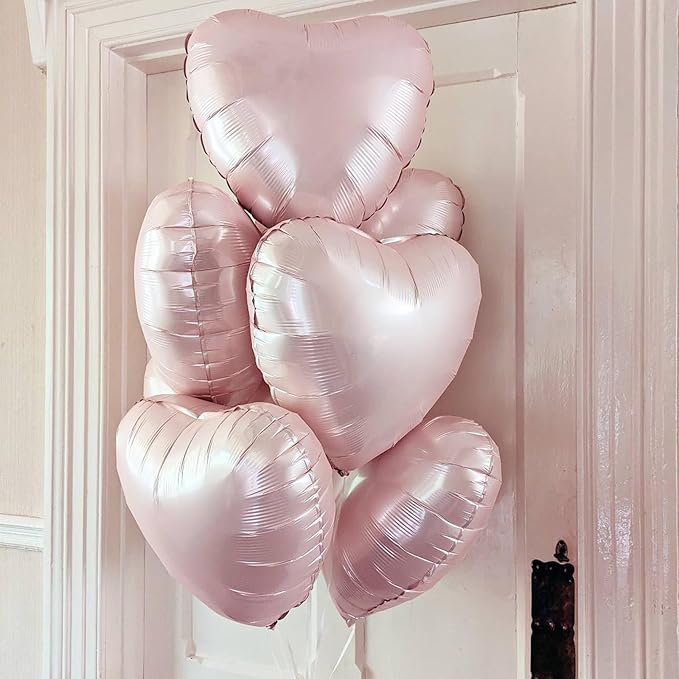 Baby Pink Heart Balloons,12Pcs Pink Heart Shaped Foil Balloons,18Inch Pastel Pink Helium Polyester Film Balloon for Baby Shower Birthday Anniversary Wedding Party Decorations