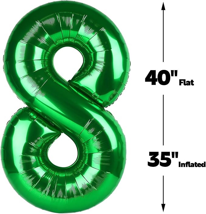 Green Foil Number 8 Balloon 40 Inch, Helium Mylar Eight Number 8 18 28 38 48 58 80 88 Birthday Balloons, 8th Green Women Men Wedding Anniversary, Graduations Party Supplies