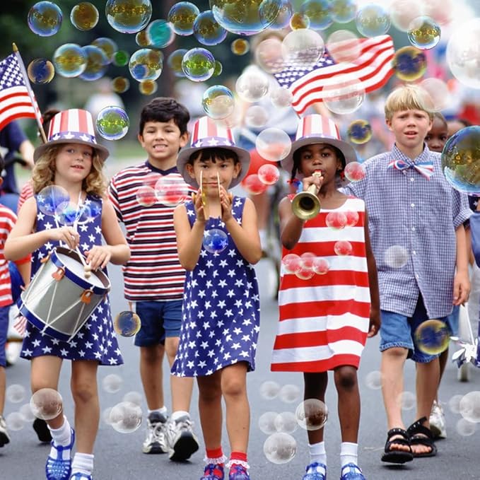 32Pcs 4th of July Mini Bubble Wands Patriotic Red White Blue Bubbles for Kids, Independence Day Party Favors Patriotic Decorations