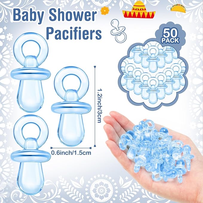 Thyle 51 Pcs Cielito Lindo Pacifier Hunt Baby Shower Games Include Hunt Sign and 50 Acrylic Pacifiers for Mexican Baby Shower Game Decoration Sets Gender Reveal Newborn Announcement Party Decor