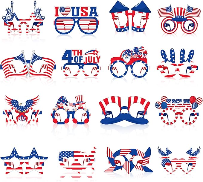 Liliful 4th of July Eyeglasses Bulk Patriotic Paper Eyeglasses Party Independence Day Photo Booth Props 4th of July Decorations for Independence Day American USA Flag Patriotic Party Supplies(64 Pcs)
