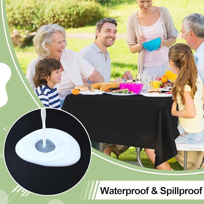 misaya 6 Packs Disposable Plastic Table Cloth, 54 x 72 Inch Waterproof Rectangle Tablecloth, Leakproof & Sturdy Decorative Table Covers for Easter, Picnic, Party and Outdoor, Black