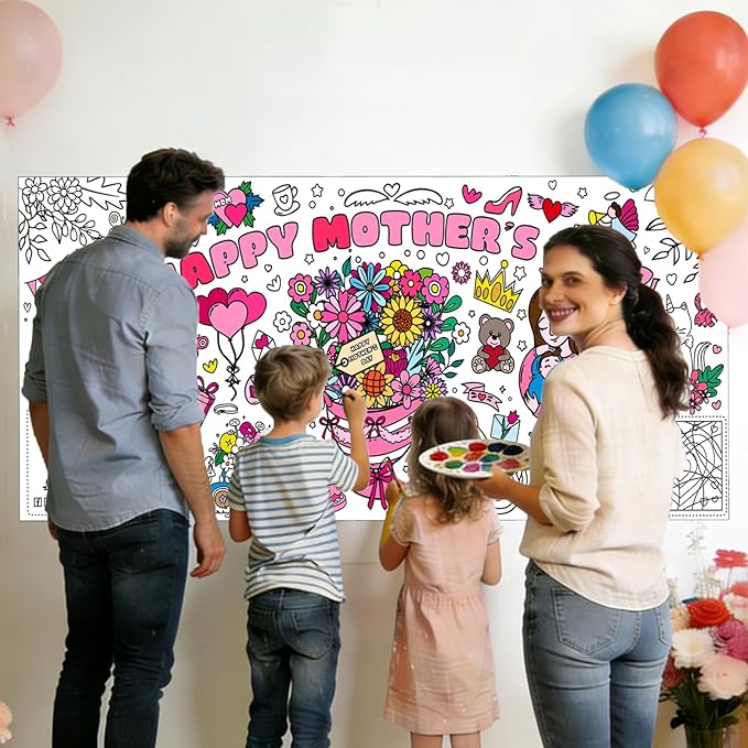 Mother's Day Giant Coloring Poster for Kids,30x72Inch Birthday Gift Drawing Paper Coloring Tablecloth DIY Art Crafts Mat,for Kids Party Mother's Day Themed Activity Wall Home Classroom Party Suppiles