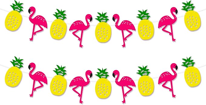 KatchOn, Felt Pineapple Flamingo Garland - 10 Feet, Pre-Strung | Banner for Flamingo Party Decorations | Pineapple Decor for Luau Decorations | Summer Party Decorations