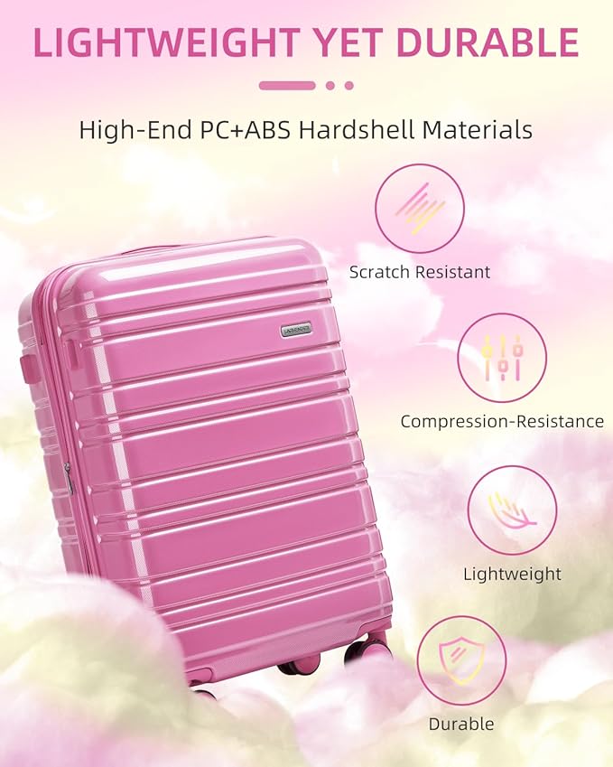 LARVENDER Carry on Luggage 22x14x9 Airline Approved Hardshell Suitcase with Wheels TSA Lock, PC+ABS Lightweight Suitcase Set for Women with Travel Backpack, Glossy Berry