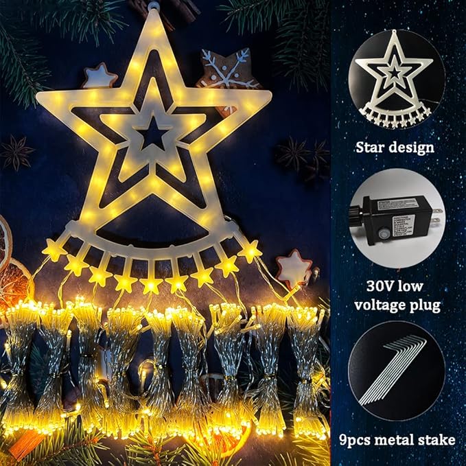 Aokudoni Christmas Lights Outdoor 12.6 ft 8-Lighting Modes Waterfall Xmas Lights Outdoor Christmas Decorations for Yard Tree House Holiday Party, Warm White
