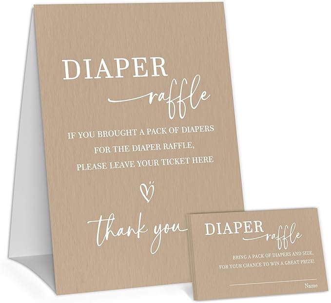 Modern Minimalist Diaper Raffle Game, Diaper Raffle Tickets for Baby Shower, Minimalism Brown Gender Neutral Tickets for Baby Shower Party Favor Decorations Supplies (1 Sign + 50 Cards)