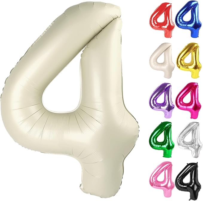 Cream Number 4 Balloon 40 Inch, 4 Balloon Number, 4th Birthday Decorations, Cream Party Supplies for Boys Girls