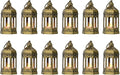 LLQ 12Pcs 5-Inch Ramadan Mini Lanterns - Ramadan & Eid Mubarak Decorations - Vintage Table Centerpieces for Wedding&Christmas Decor - LED Flickering Lantern Light for Hang Ornaments(Brushed Brass)