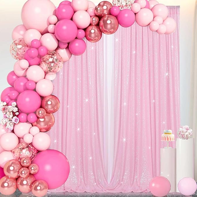 B-COOL Pink Sequin Backdrop 2ftx8ft Sparkly Backdrop Curtains 2 Panels Sequin Curtain Fabric Drapes for Girls Birthday Holiday Sweetheart Baby Shower Party Decoration