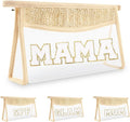 Iqimott Clear Patch Makeup Letter Bag, Boho Letter Bag for Beach Swim, Waterproof Zipper Make up Bags Toiletry Pouch for Women Girls, Clear Letters Patch Cosmetic Bags for Travel(Mama, Beige)