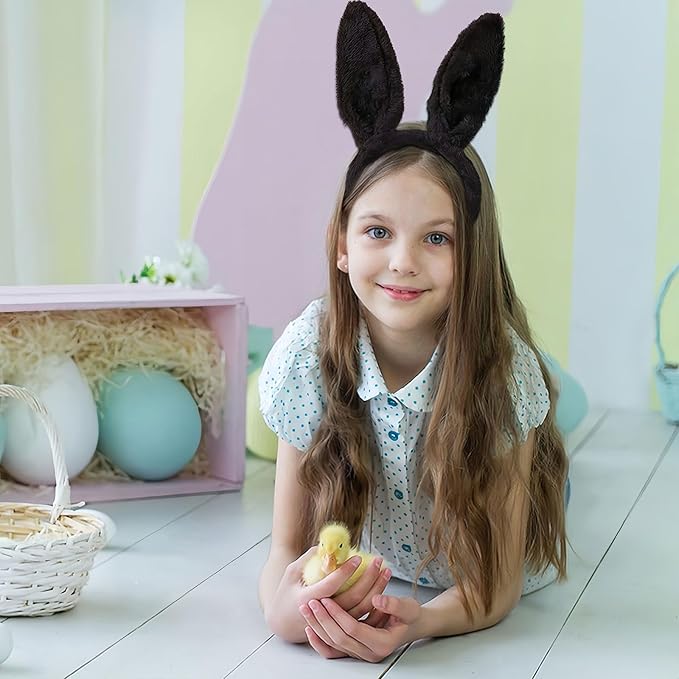 Bunny Headband Easter Hair Bands for Women Girls Kids, Black Cute Plush Rabbit Ears Hair Accessories Non Slip Headbands Easter Day Party Decoration Supplies