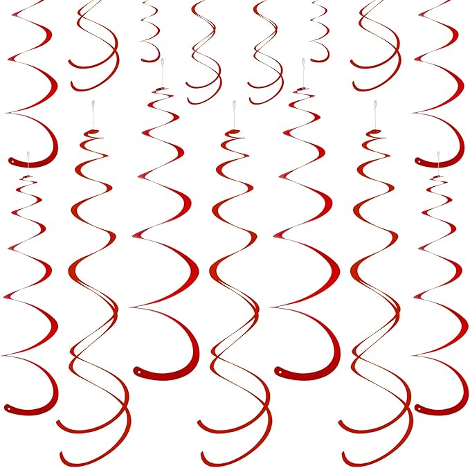 Red Ceiling Swirl Foil Decorations Hanging Plastic Streamer Themed Swirl Party for Valentine’s Day Day Carnival Celebration, Pack of 28