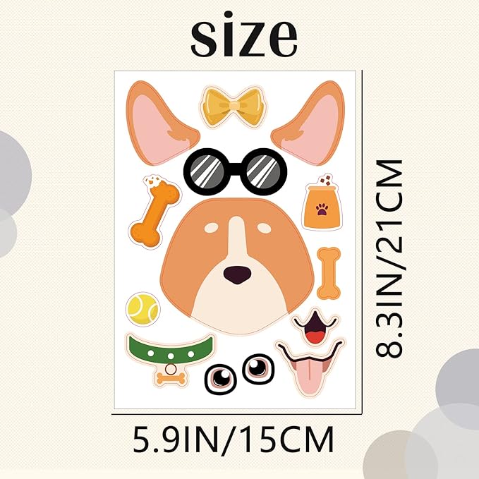 24 Sheets Dog Make a Face Sticker Sheets for Kids Todders Activities, Make Your Own Stickers for Kids Birthday Party Favor Supplies Craft