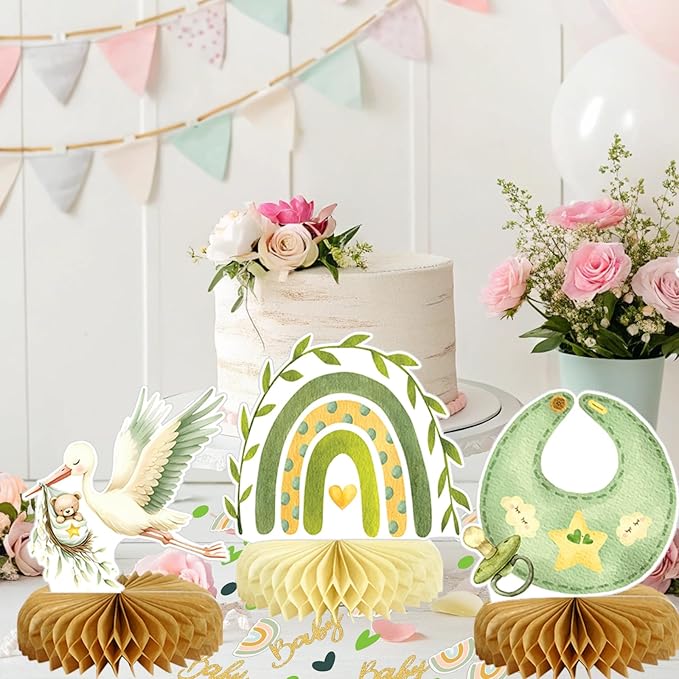 8Pcs Bear Baby Shower Decorations Honeycomb Centerpieces for Boy, Confetti Baby Shower Table Decorations Birthday Party Table Centerpieces Toppers Party Decor (Green)