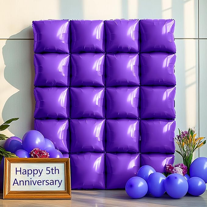 NISOCY 48PCS Purple Square Foil Balloons Wall Backdrop Double Sided Purple Balloons Tunnel Arch Kit for Baby Shower Birthday Wedding Party Decoration
