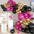 Black Red and Gold Balloon Arch Kit, 141Pcs Matte Black Hot Pink Gold Metallic Gold Confetti Balloons for Birthday Wedding Bachelorette Gender Reveal Anniversary