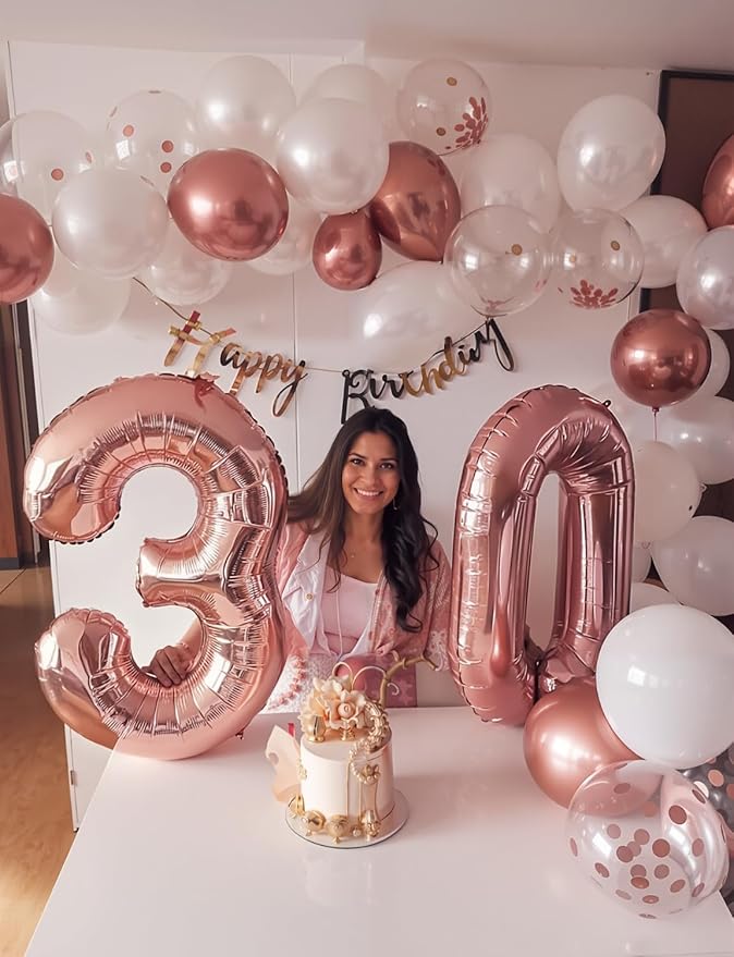Rose Gold Balloon Garland Arch Kit, Metallic Rose Gold Pearl White and Glitter Confetti Balloons, Rose Gold Party Decor for Wedding Backdrop, Birthday, Baby Shower, Photo Booth, Retirement Party Decro