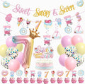 Sweet Sassy And Seven Birthday Decorations- 7th Birthday Decorations For Girls With Donut Banner Sweet Cake Topper 7th Foil Balloon For 7th Donut Themed Party Decor Sweet Seven Party Supplies